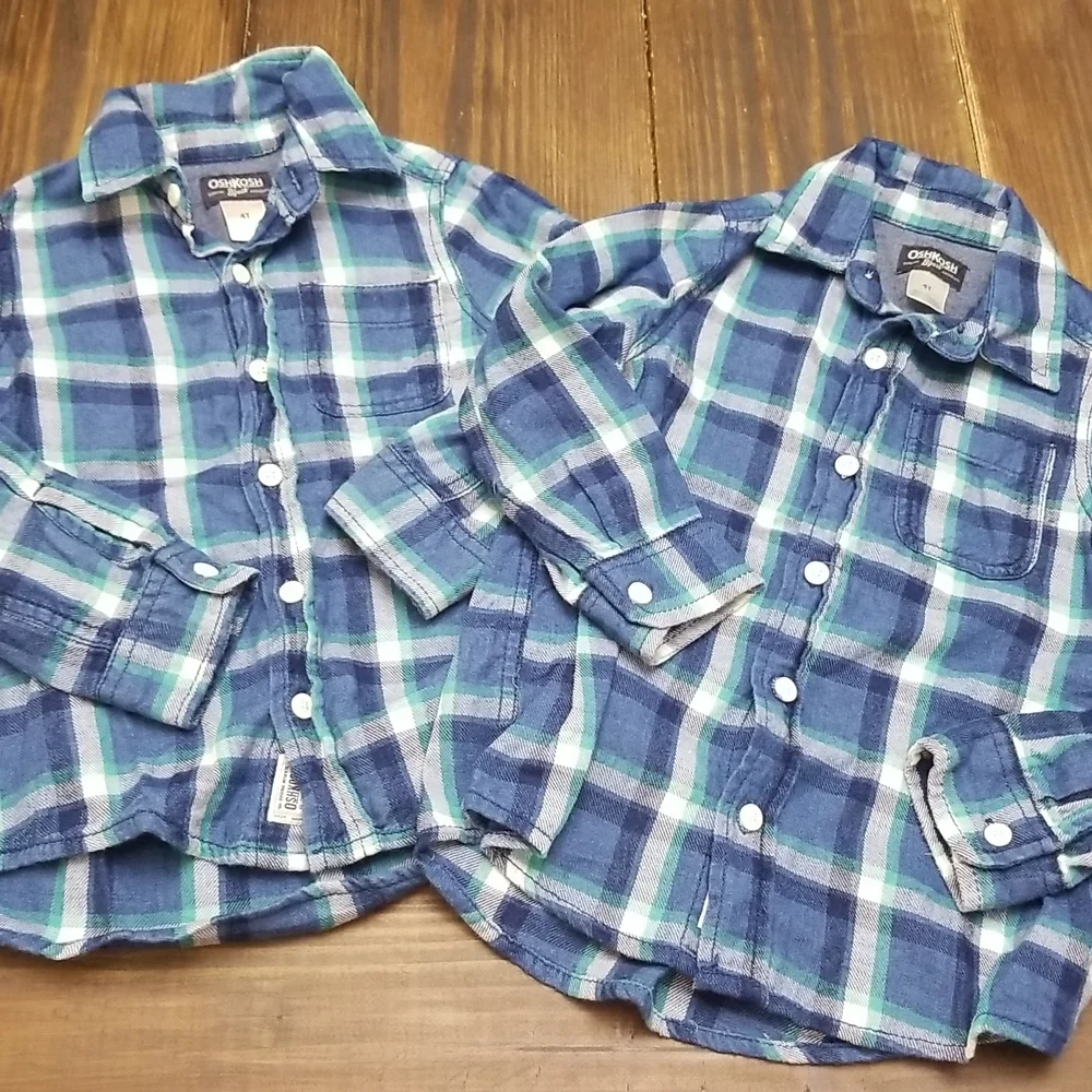 Oshkosh Matching Twin Flannel Buttondown Bundle 4T